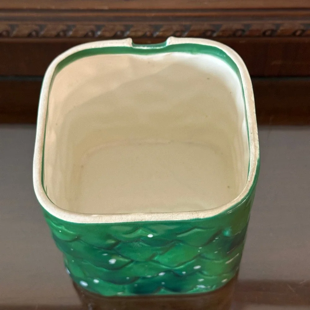 Vintage Holt Howard Christmas Candy Dish Evergreen Ceramic Jar Santa Pop Up